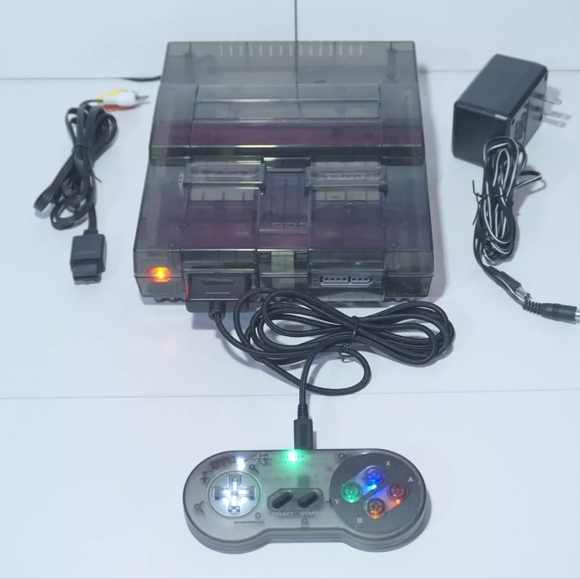 Transparent Clear Smoke Grey Super Nintendo SNES Game Console SNS-001 Orange LED